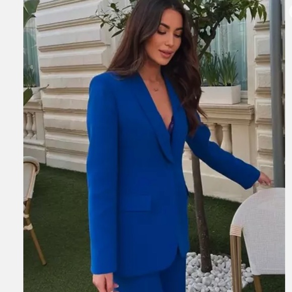 Zara NWT blue tuxedo dinner blazer jacket - Picture 3 of 8